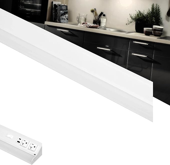 American Lighting LED Courant Plus Undercabinet Light 40 Inch 5CCT 90+ CRI 2000 Lumens with USB-A USB-C and 20A Receptacles White Finish Title 24 Compliant