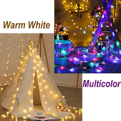 Solhice 20ft Star String Lights Battery Operated 40 LEDs, Warm White & Multicolor Color Changing Twinkle Lights Kids Room, Bunk Bed Hanging Lights Indoor and Outdoor Decor