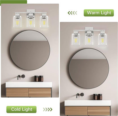 Brush Nickel Bathroom Vanity Light - 3 Light Bathroom Light Fixture Square Design & UL Certification & Square Bath Room Lights Fixture Over Mirror