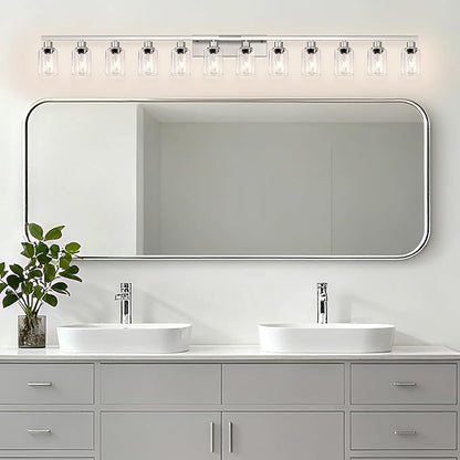 Brushed Nickel Bathroom Vanity Light, 12 Light Brushed Nickel Bathroom Lighting fixtures Over Mirror, Brushed Nickel Bathroom Vanity Lights Wall Lighting for Mirror Bedroom, Living Room