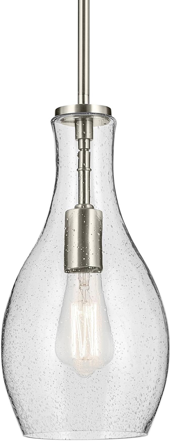 Kichler Everly 1-Light Bell Pendant Light Fixture with Clear Seeded Glass in Brushed Nickel for Kitchen Island, Dining Room, or Home Bar, Modern Hanging Light (13.75" x 7"), 42456NI