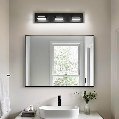 LED Modern Bathroom Light Fixtures, 3-Light 24-Inch Matte Black Vanity Lights for Bathroom Lighting Fixtures Over Mirror, 6000K Cool White 350° Rotatable Wall Lamp