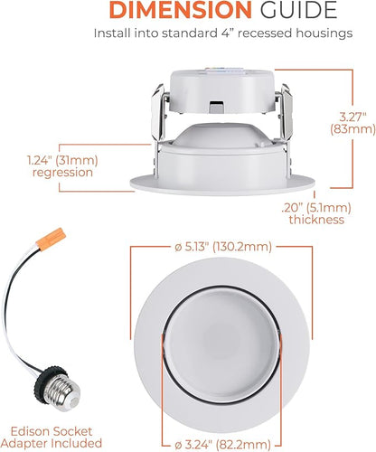 HALO RA 4 inch LED Recessed Light Trim with Adjustable Gimbal, Selectable Lumens and Selectable Color Temperature, Dim-to-Warm Feature, Damp Location Rated RA4LS9FSD2W1EWH