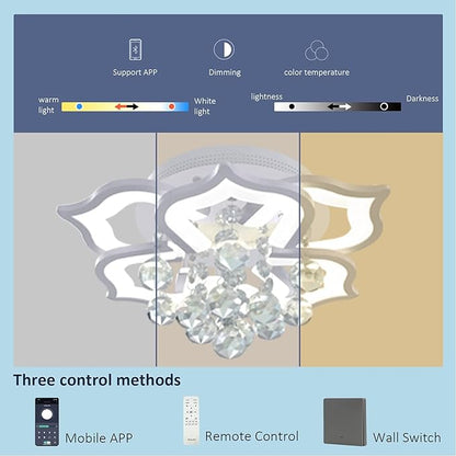Bevenus Modern Led Ceiling Light,24w Crystal Petal Flush Mount Chandelier Ceiling Flower Lamp with Remote Control for Living Room,Bedroom,Dining Room,Hall,Etc.3+3 Heads……