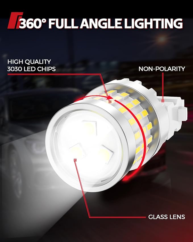 Torchbeam Upgraded 3157 LED Reverse Light Bulbs 6000K White - Super Bright 3000LM Backup Brake Tail Lights, 3156 4157 3057 3457 4114 Replacement Bulbs with HD Projector, DRL Parking Lights (2 Pcs)