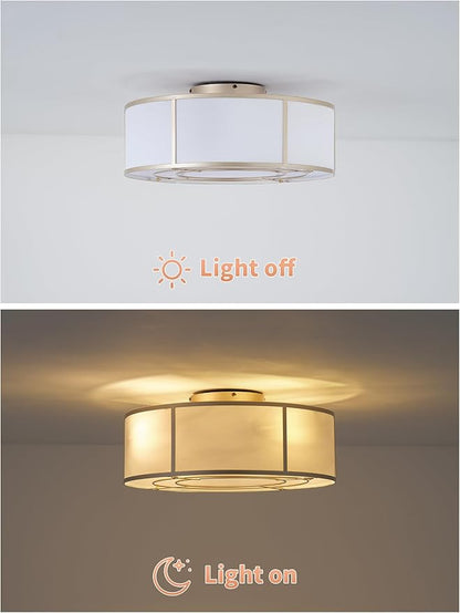 Low Profile Ceiling Fans with Lights, 20" Flush Mount Ceiling Fan with Light, Gold and White Boho Bladeless with 6 Speeds Remote Control for Bedroom, Nursery, Living Room