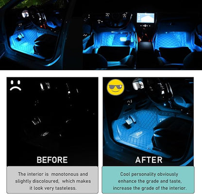 Yourkar Car LED Strip Light, 24 LED Interior Under Dash Atmosphere Lights with Cigarette Lighter, Vehicle Decor Lamp Ambient Night Light Strip Lighting, Universal Car Accessories (Ice Blue)