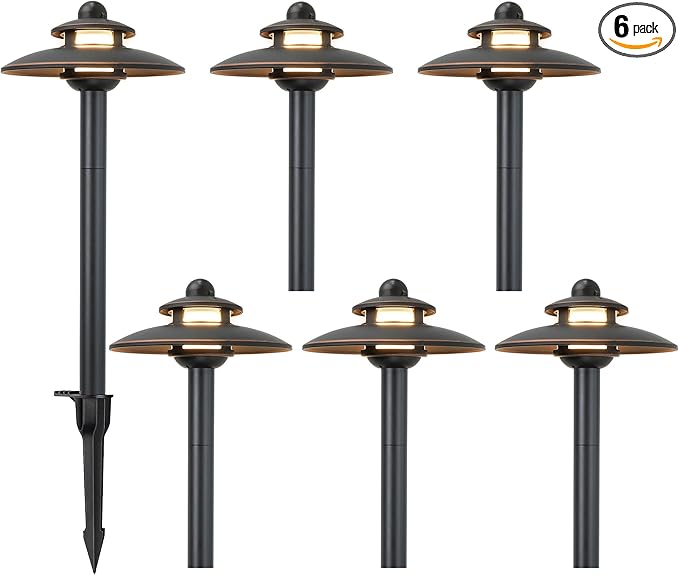 Low Voltage Landscape Pathway Lights, 3CCT Adjustable (2700K/3000K/4000K) 12V-15V LED Landscape Lighting, Oil Rubbed Bronze Aluminum Housing, Waterproof Outdoor Path Lights for Yard, Garden, 6 Pack