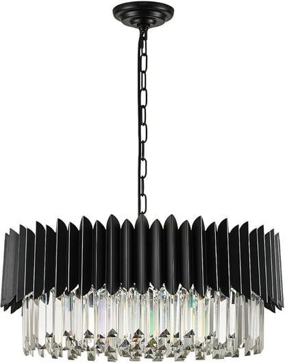 Modern Black Crystal Chandelier 24" 10-Light 5-Tier K9 Crystal Round Pendant Light Large Crystal Chandeliers for Dining Room Living Room Kitchen Island