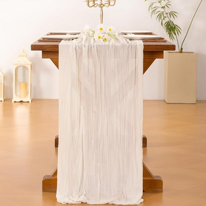 Socomi 15pcs Ivory White Cheesecloth Table Runner Summer Boho Rustic Gauze 120 inch 10FT Cheese Cloth Sheer Runner for Wedding Party Baby Shower Birthday Home Decor Holiday Decorations