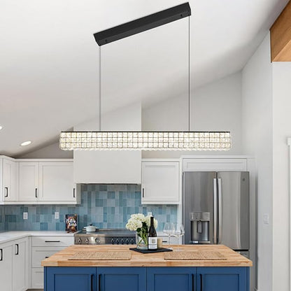 ykolupty Modern Rectangle Pendant Lights Dimmable LED Chandelier Lighting, Linear Black Dining Room Hanging Light Fixtures Kitchen Island Rectangle Chandelier for Dining Room (L 40")