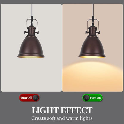 Brown Farmhouse Pendant Lights Kitchen Island 2 Packs, 6.5 inches Kitchen Island Lighting, Industrial Pendant Light, Kitchen Pendant Lighting Over Island Sink Dining Room