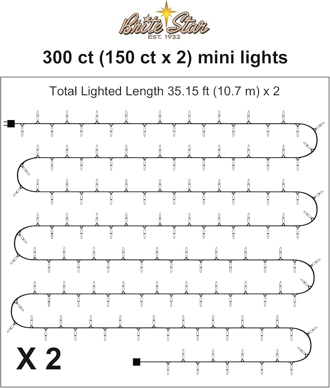 Brite Star 300 Lt String to String Lights, Clear, White Wire