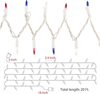 4th of July Decoration Patriotic Mini Lights - 100 Count 20 Feet Red White Blue Incandescent Bulb Waterproof String Lights Plug in for Indoor Outdoor Christmas Party Patio Independence Day Decoration