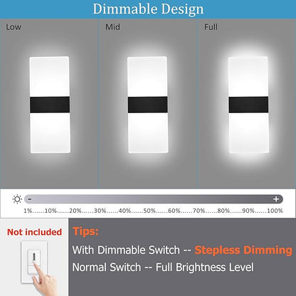 Lightess Modern Wall Sconces Set of Two Indoor LED Wall Mounted Lamp Hardwired Wall Lamp 12W for Bedroom Living Room Hallway, Cool White
