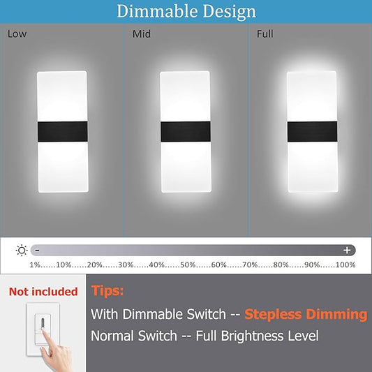 Lightess Modern Wall Sconces Set of Two Indoor LED Wall Mounted Lamp Hardwired Wall Lamp 12W for Bedroom Living Room Hallway, Cool White