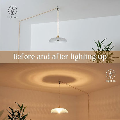 Hanging Light with Plug in Cord,11.8 Inch Plug in Pendant Light for Ceiling Glass Lampshade 14Ft Hanging Lamp Plug in Adjustable Golden Cord On/Off Switch for Bedroom