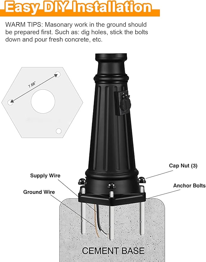 Dusk to Dawn Sensor Outdoor Post Light 82.7" H 3-Headed Post Lamp with Outlet E26 Pole Street Lantern 3 Light Outdoor Lamp Post Lights IP65 Waterproof Outdoor Street Light for Pole Garden