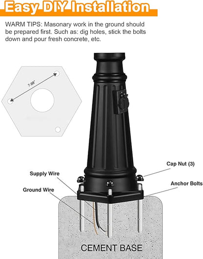 Dusk to Dawn Sensor Outdoor Post Light 82.7" H 3-Headed Post Lamp with Outlet E26 Pole Street Lantern 3 Light Outdoor Lamp Post Lights IP65 Waterproof Outdoor Street Light for Pole Garden