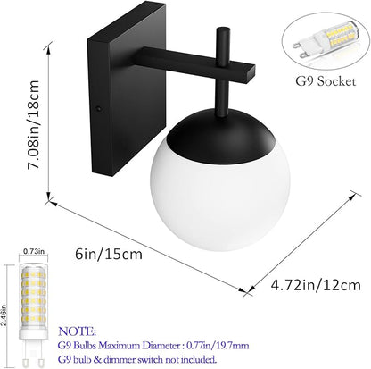Ralbay Matte Black Wall Sconce, Mid Century Modern Black Wall Light Fixtures Milky Glass Indoor Wall Lamp for Home Decor Bathroom Kitchen Living Room Vanity Hallway, Black 1 Light (Exclude Bulb)