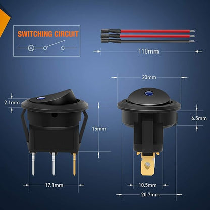 Nilight 12pcs Rocker Toggle Switch 3Pins 12V 20A Wired Round LED Light Power On Off Switches SPST for Car Truck Vehicle Trailer RV Marine Boat Yacht with 36pcs Wires