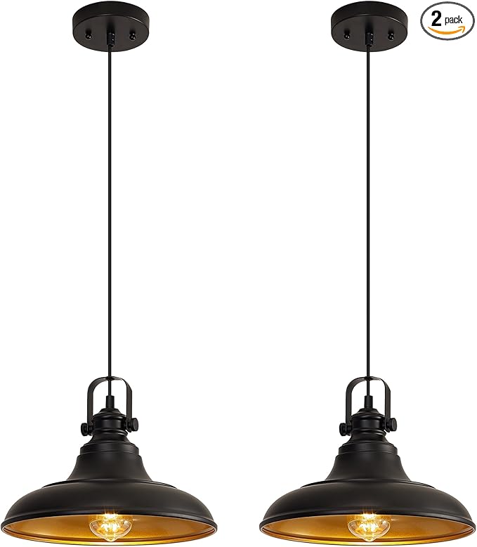Matte Black Farmhouse Pendant Lights Kitchen Island,2 Pack Rustic Black Hanging Lighting Fixture,Pendant Lighting for Kitchens Dinning Room Bedroom Hallway,2 Packs