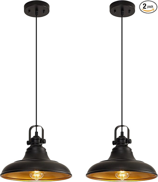 Matte Black Farmhouse Pendant Lights Kitchen Island,2 Pack Rustic Black Hanging Lighting Fixture,Pendant Lighting for Kitchens Dinning Room Bedroom Hallway,2 Packs