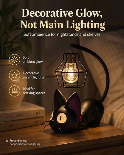 OVANUS Jiji Cat Lamp, Kiki's Delivery Service Night Light, Studio Ghibli Inspired Resin Black Cat Lamp for Bedroom Desk Shelf Decor, Gift for Anime Fans