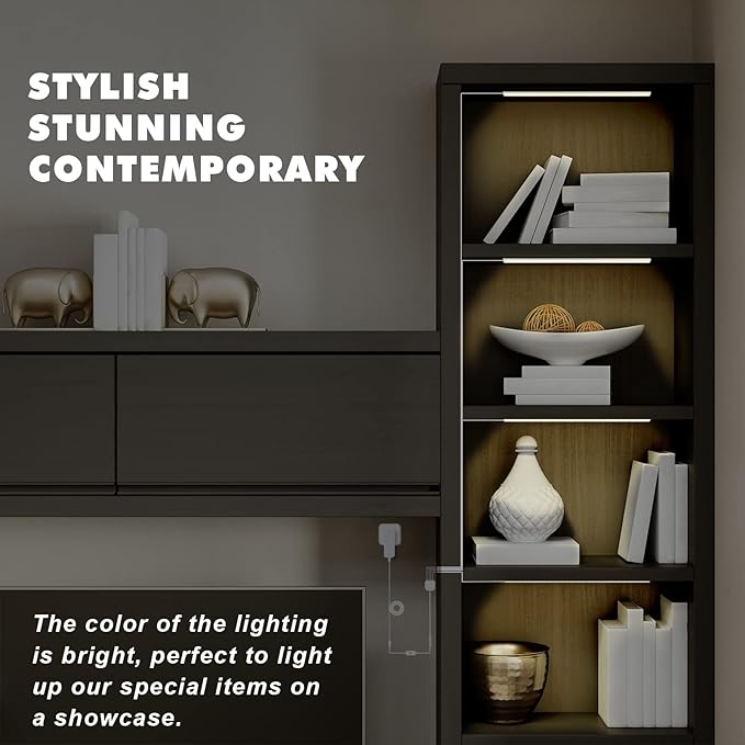 JUSJUBR Natural White 4 Pack Dimmable Shelf Lighting with Memory Function, 12 inch 4000K Bookshelf Lighting, LED Lights for Display Case/Pantry/Closet/Safe