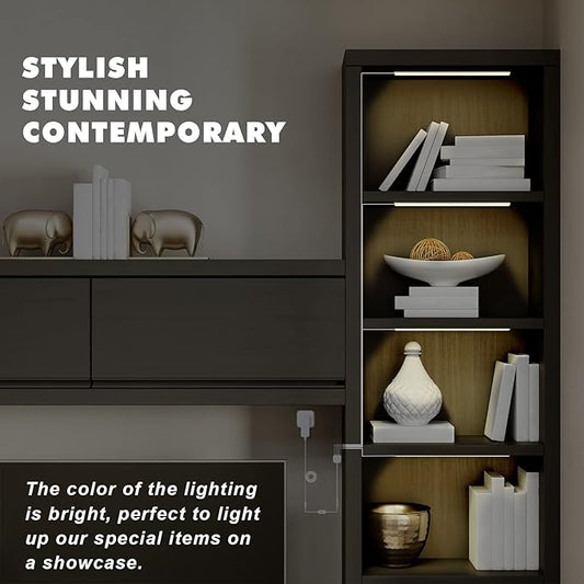 JUSJUBR Natural White 4 Pack Dimmable Shelf Lighting with Memory Function, 12 inch 4000K Bookshelf Lighting, LED Lights for Display Case/Pantry/Closet/Safe