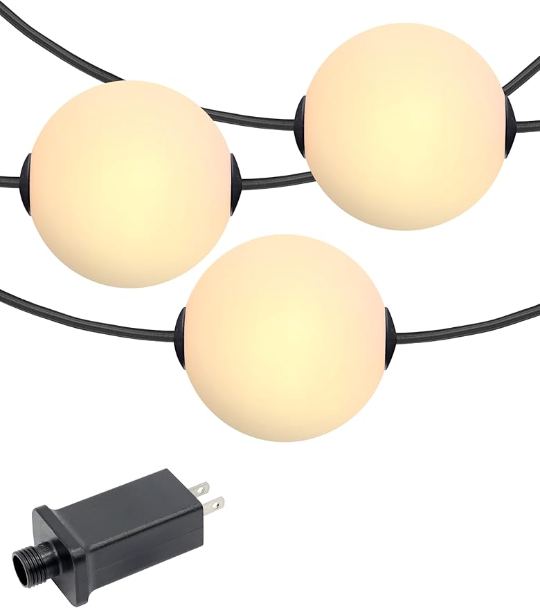 Brightech Orb Outdoor Indoor String Lights - Connectable Set of 2 Frosted Lantern LED String with Weatherproof Globe Lights - Commercial Grade Light Strand for Patio, Porch - 60 Ft, 20 Bulbs Total
