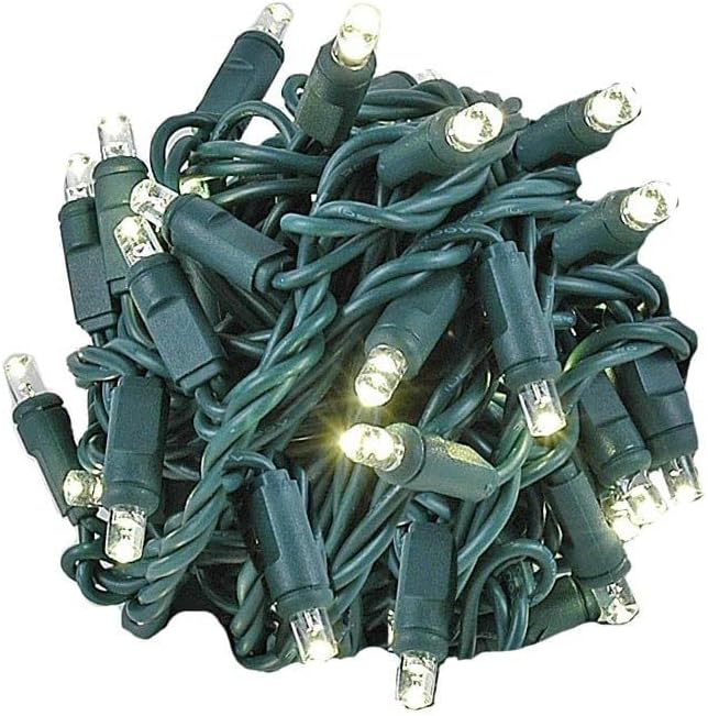 Novelty Lights 25ft 50 LED Warm White Christmas Lights Outdoor/Indoor, 6" Spacing, Green Wire String Lights for Festive Xmas Lighting, IP55, UL Listed, Dimmable, Connectable