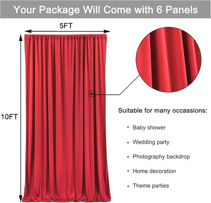 30ft x 10ft Wrinkle Free Red Backdrop Curtains for Parties, Polyester Photo Backdrop Drapes 6 Panels 5x10ft for Weddings Birthday Party Christmas Photography Background