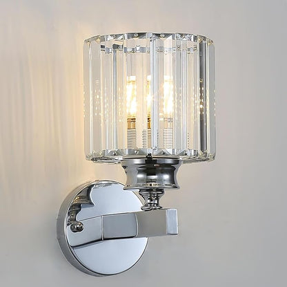 Hardwired Crystal Wall Sconces, Modern E27 Wall Lights, Silver Round Finish Wall Lamp for Living Room Bedroom Dining Room Hallway Entryway (Silver Round)