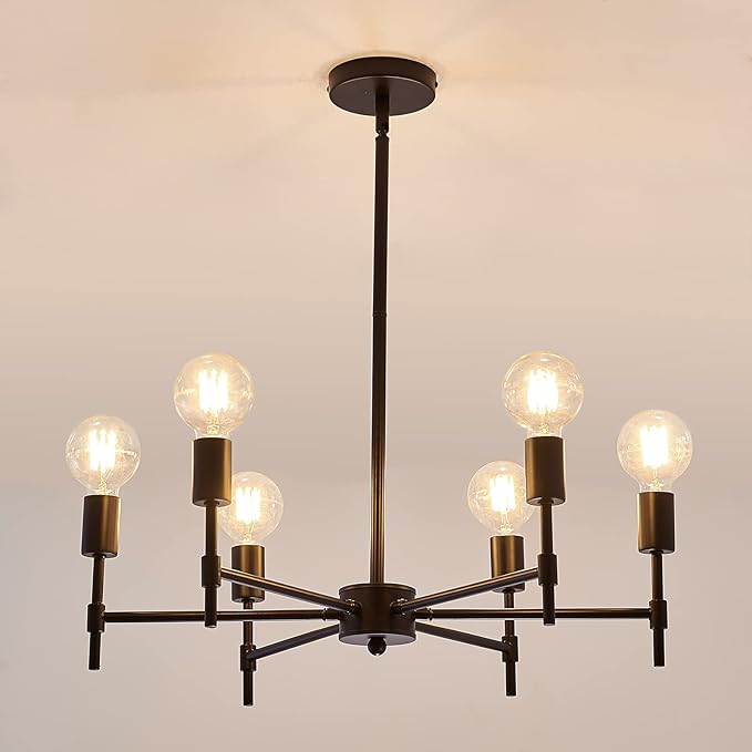 ASGYISA 6-Ceiling Light Black Sputnik Chandelier Metal Modern Semi Flush Mount Fixture Pendant Lights Industrial Farmhouse for Bedroom Kitchen Dining Room Living Room Laundry Room E26 Base