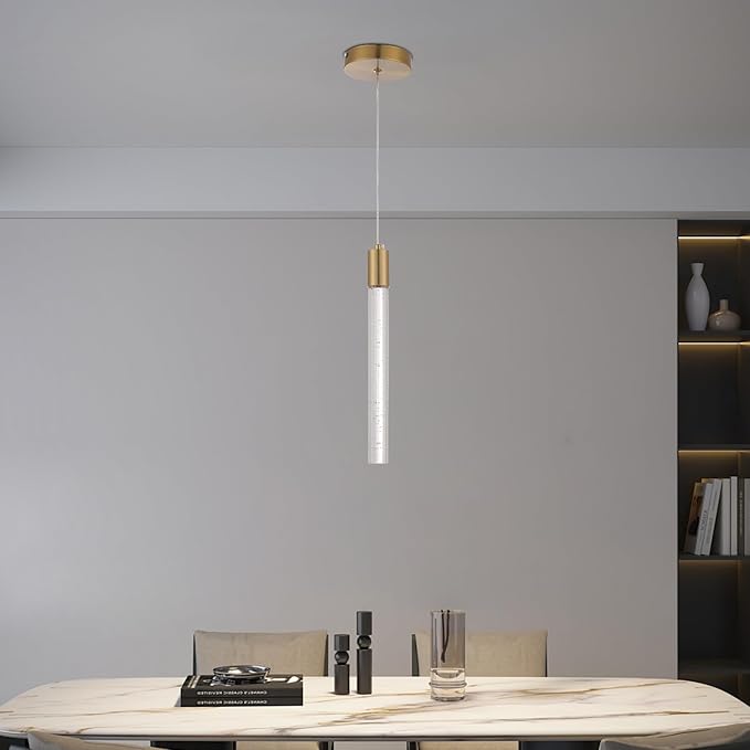 Gold Bubble Crystal Pendant Light, 1-Light Modern Mini Chandelier with Integrated LED, Adjustable Hanging Crystal Rod Chandelier for Kitchen Island Dining Room Entryway