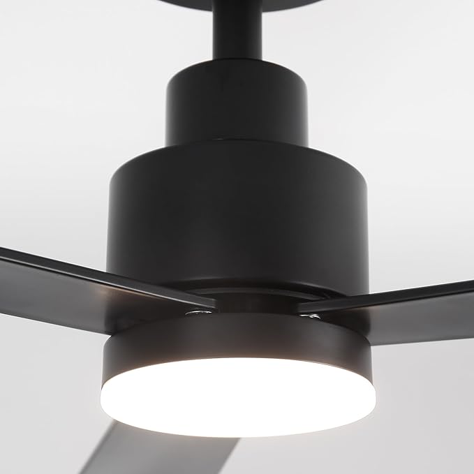 52" Black Ceiling Fan with Light and Remote, Modern 3-Blade DC Motor Ceiling Fan, Quiet Reversible Airflow, 6-Speed LED, Use for Bedroom Living Room Kitchen Indoor Use