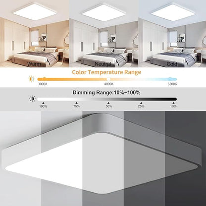 Dimmable LED Flush Mount Ceiling Light Fixture with 3000K-6000K Light Color Adjustable,36W 16Inch Close to Ceiling Lamp Modern Squre Lights for Bedroom Kitchen, White Recessed Indoor Lighting