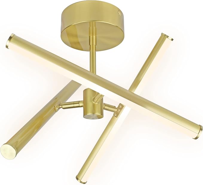 UltraLux Free Form LED Ceiling Light Fixture - Dimmable & Customizable, Semi-Flush Mount Ceiling Light With Adjustable Light Bars - Easy-Install, Energy Efficient LED Light - (16", Brushed Gold)