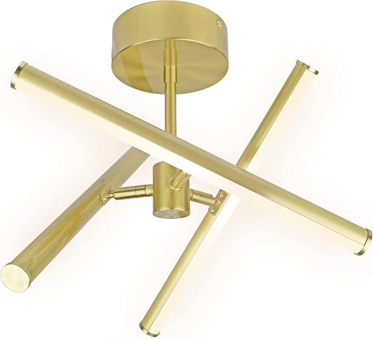 UltraLux Free Form LED Ceiling Light Fixture - Dimmable & Customizable, Semi-Flush Mount Ceiling Light With Adjustable Light Bars - Easy-Install, Energy Efficient LED Light - (16", Brushed Gold)