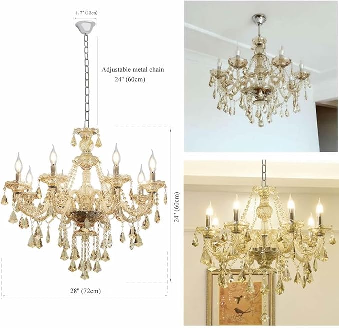 Modern Elegant K9 Crystal Chandelier 8 Lights, Cognac Crystal Ceiling Pendant Light Fixture Candle Style E12 Base for Living Room Bedroom Hallway (8 Lights)