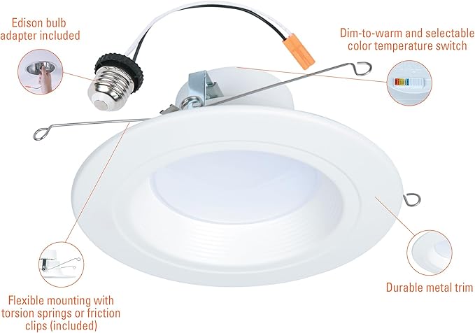 HALO RL 5/6 in LED Recessed Light Trim Selectable Color Temperature 2700K 3000K 3500K 4000K 5000K Dimmable Dim to Warm 600 Lumens Wet Location Indoor Outdoor Retrofit Downlight RL56069FSD2W1EWH