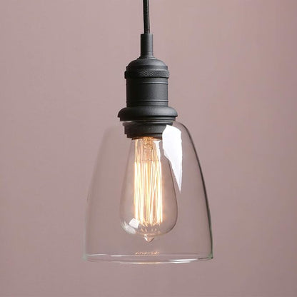 Yosoan 1-Light Vintage Edison Hanging Pendant Light, Indoor Modern Hardwired Mini Oval Cone Clear Glass Shade for Kitchen Bathroom Porch Living Room Dinning Room Office Restaurants Bar Island(Black)