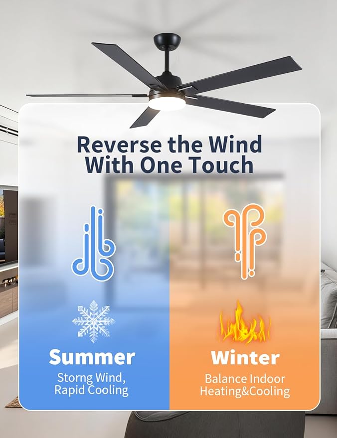 Rayqueen 60 Inch Ceiling Fans with Lights and Remote, 6 Speed Reversible DC Motor, 3CCT Dimmable LED, Black Modern Ceiling Fan for Bedroom, Living room & Covered Outdoor,Includes Downrod