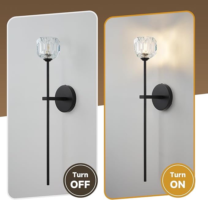 Black Crystal Wall Sconces with G9 Bulbs, Mid Century Modern Diamond Decor Light Brass Vintage Long Lighting Fixture Hardwired for Elegant Vanity Living Room Bedroom Bathroom Hallway