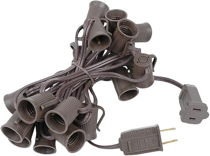 Novelty Lights 12.5 Foot String Light Set - Indoor/Outdoor Stringer for Christmas, Wedding Decor, Patios, & More - C9/E17 Intermediate Base (Brown Wire, 6" Spacing)