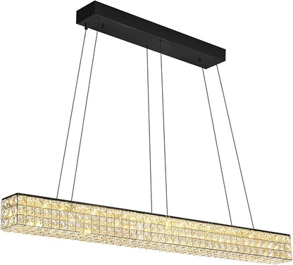 ykolupty 48inch Black Linear Crystal Chandelier, Modern Rectangular Crystal LED Pendant Light,Linear Crystal Chandelier for Dining Room Kitchen Island Living Room