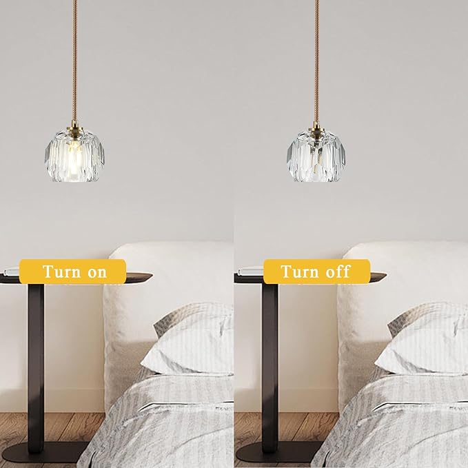 Modern Small Chandelier Light Fixture, Brass 1 Light Hanging Lights, Raindrop Clear Crystal Pendant Lighting for Kitchen Island Living Room Entryway Bedroom Dining Room