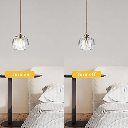 Modern Small Chandelier Light Fixture, Brass 1 Light Hanging Lights, Raindrop Clear Crystal Pendant Lighting for Kitchen Island Living Room Entryway Bedroom Dining Room