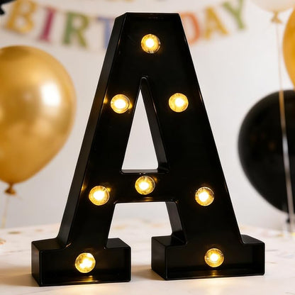Led Marquee Letters, 8.58 Inch Black Light Up Letters, Small Led Letter Lights, Battery Powered Lighted Letterfor Table, Party, Birthday, Christmas Decor (Black, Letter A)